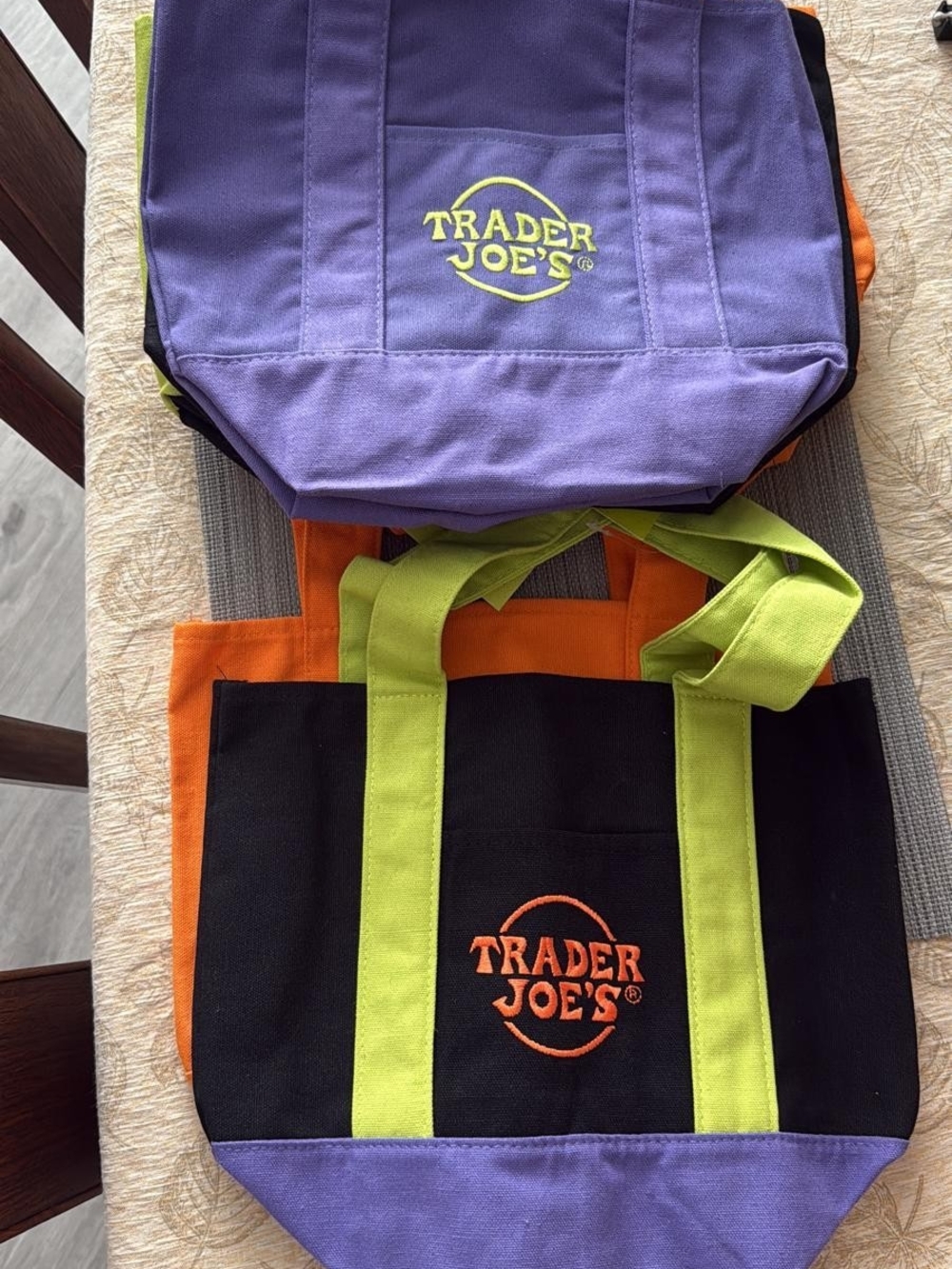 Black & Purple Canvas Tote Bag with Lime Handles